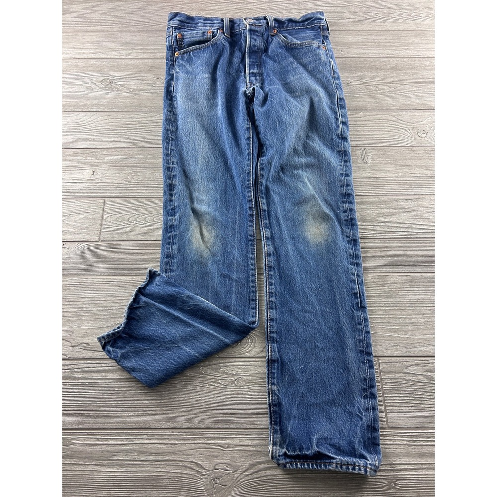 Levis 501 Original Fit Jeans Mens 32x36 Blue Denim Button Fly Straight Leg 1779